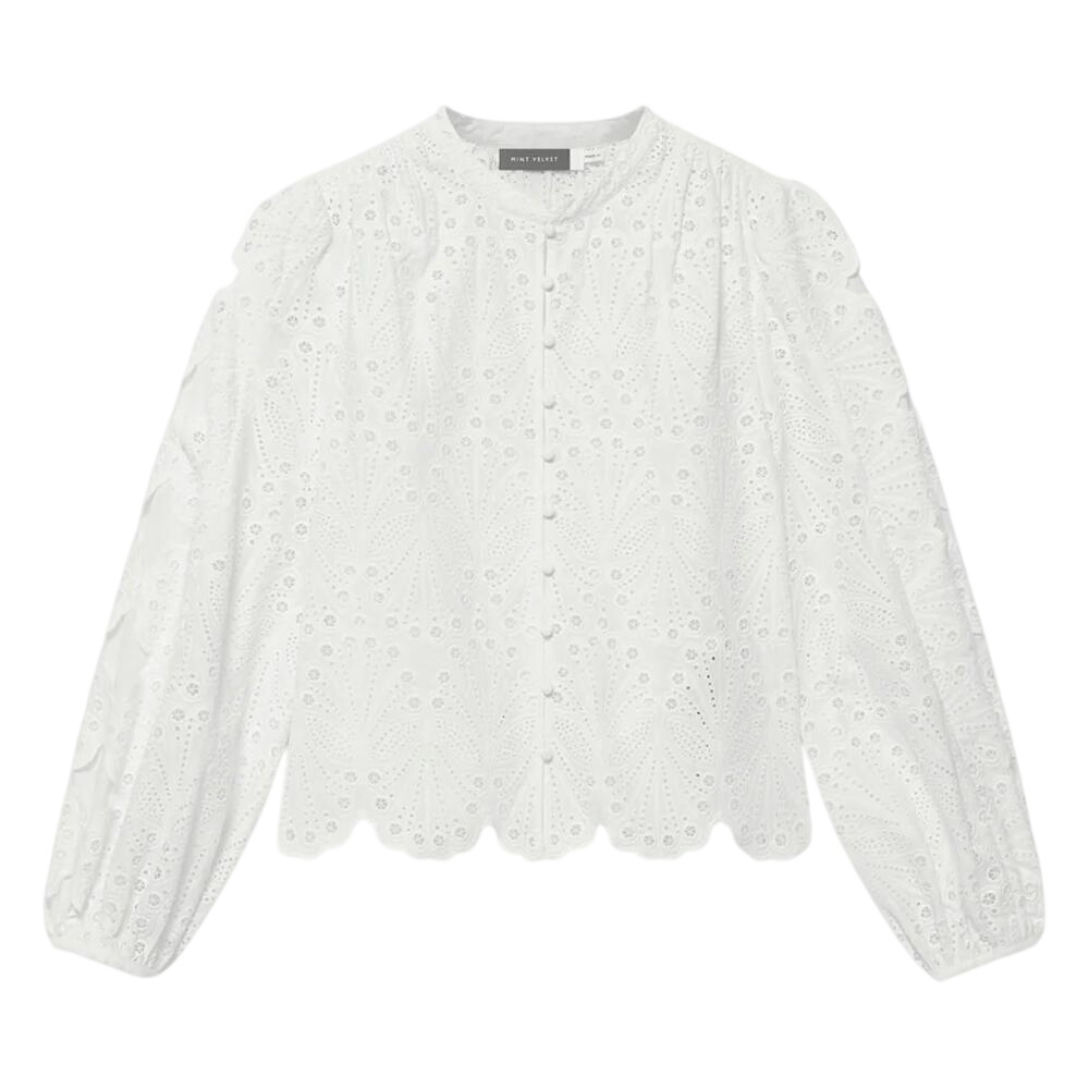 Mint Velvet White Cotton Broderie Detail Blouse